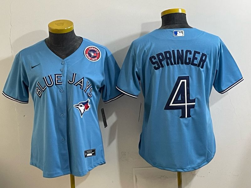 Women 2025 Toronto Blue Jays #4 Springer  Light blue Game Nike MLB Jersey style 005